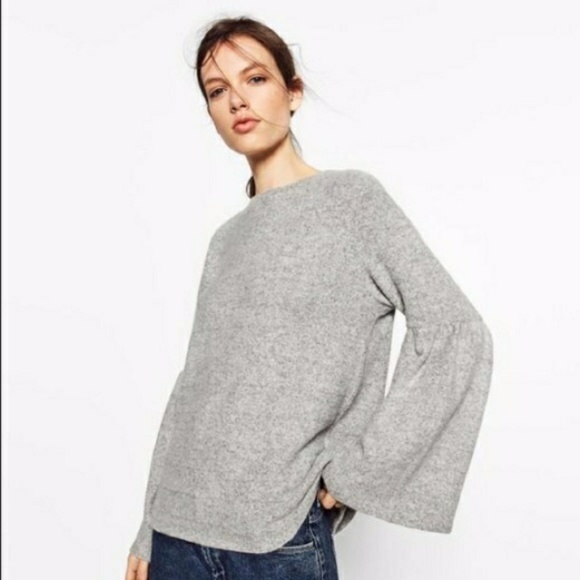 Zara Sweaters - Zara Trafaluc Grey Bell Sleeve Soft Sweater Sz S